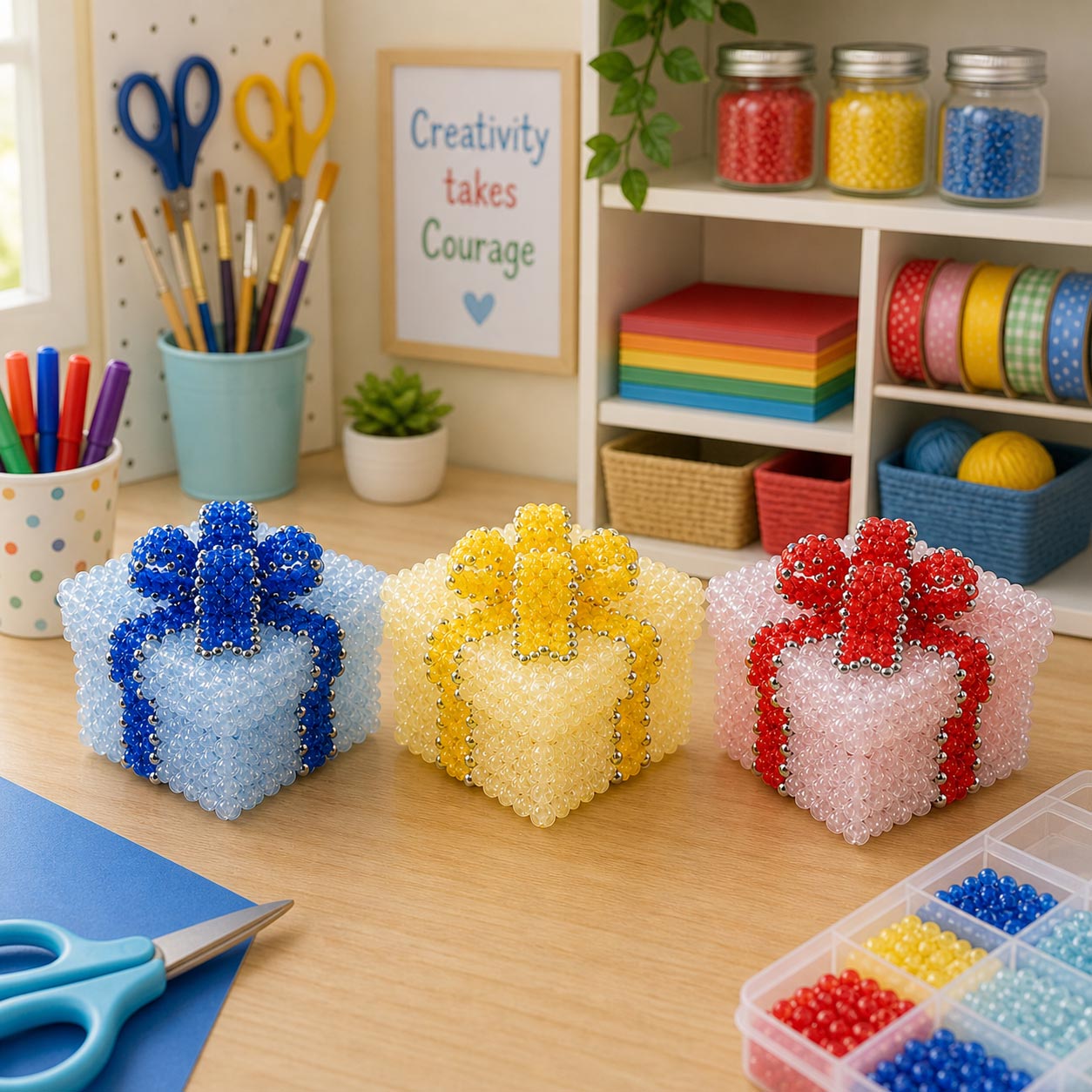 Three Beaded Boxes for Display or Storage in a Craft Room