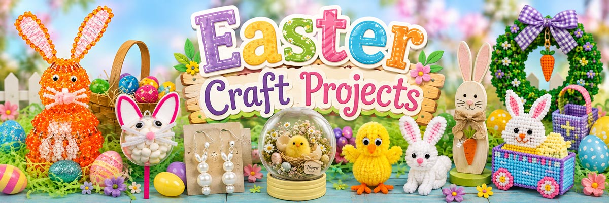 Easter crafts and spring crafts with craft ideas and projects for DIY Easter decorations, ornaments, bunnies, eggs, flowers and spring decorating.